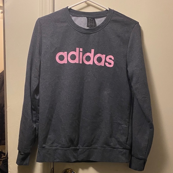 adidas Sweaters - adidas Dark Gray Crewneck with Pink Logo